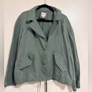 Women’s Gap Green Utility Lightweight Linen Blend Jacket Size Large Gorpcore